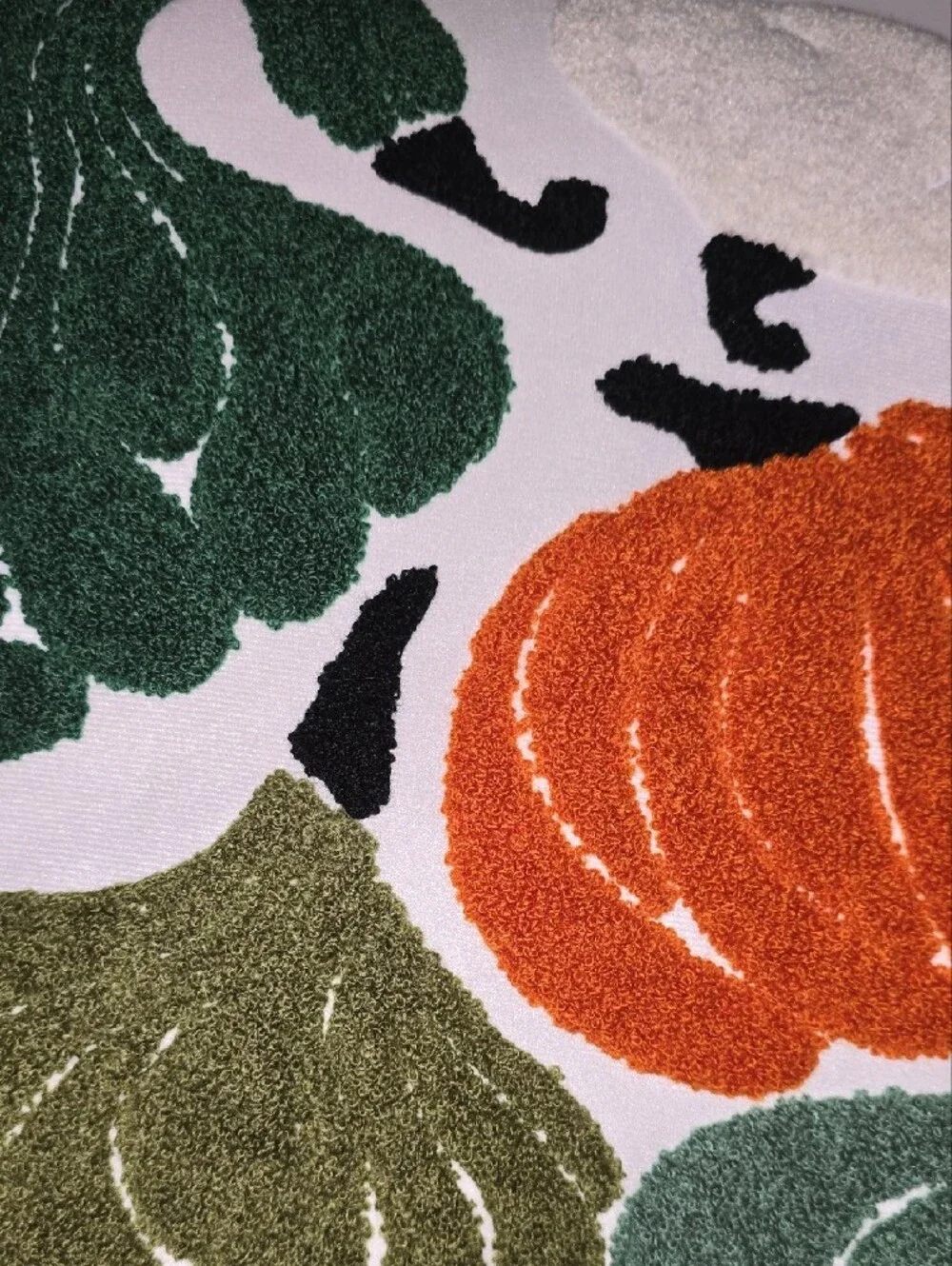 Decorative Harvest Pumpkin Hooked Pillow - White with Orange & Greens